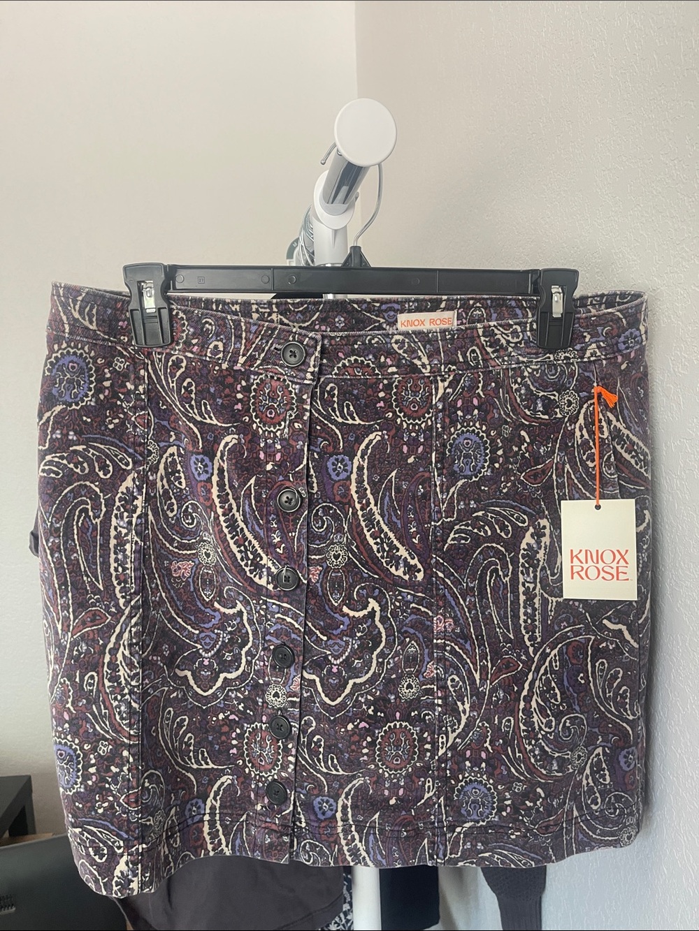 Knox Rose Purple Paisley A-Line Button Skirt